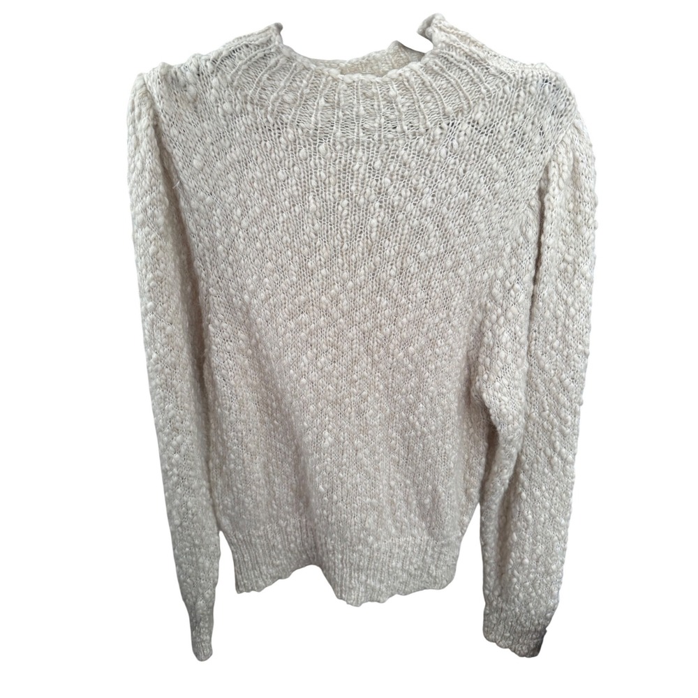 MNG Women‎ Cream Textured Knit Sweater Wool Blend Size L